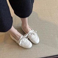 Chaussures plates en cuir vintage à lacets et nœuds, coupe basse, respirantes et antidérapantes pour femmes, idéales pour les trajets quotidiens, toutes saisons - Vente en gros OEM/ODM