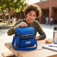 Sac à déjeuner isotherme pliable à double compartiment, en Oxford 600D, double couche, avec poche en filet, pour l'école