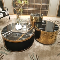 Ensemble latéral rond de 3 tables basses lumineuses de luxe combinaison de meubles de salon table centrale à miroir circulaire en acier inoxydable