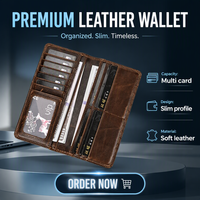 Dompet Kulit Asli Pria Vintage, Tempat Kartu, Organizer, Dompet Kulit Sapi Full Grain Klasik, Dompet Lipat Panjang