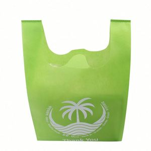 Hot Selling Eco-Friendly Shopping W Cut T-Shirt Vest Tote Green Non-Woven Cloth Shopping Tote <b>Bags</b> Fabric - Product Image 4