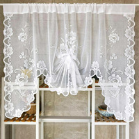Cortina de Encaje Transparente con Diseño de Mariposas, Blanca, para Cocina, Ventana, Separador de Habitaciones