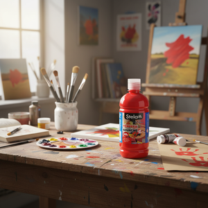 Vernice Gouache rosso scarlatto bottiglia da 500ml per progetti d'arte e artigianato Versatile su tela di vetro di carta confezionato in scatola - Product Image 3