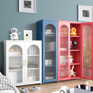 Armoire moderne en verre blanc avec 4 étagères, portes battantes, poignées en aluminium, armoire de rangement autoportante pour chambre à coucher - Product Image 6