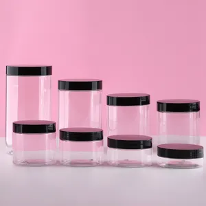 50g 50ml 100ml 120ml 150 ml 200ml 250ml 2 oz 4oz 16oz Cosmetic Lotion Cream Jar Clear Pet Plastic Food Grade Jar With Black Lid