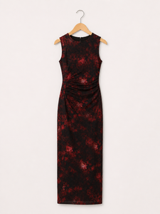Elegante Vestido Largo sin Mangas en Negro y Rojo con Estampado Abstracto, Estilo Ajustado, Tejido Elástico Suave de Primera Calidad, Ideal para la Noche - Product Image 2