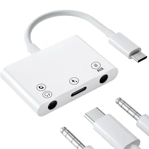 Convertisseur d'appel en direct, convertisseur de carte son audio 3 en 1 avec prise jack 3.5mm, double casque 3.5mm avec adaptateur Type C