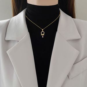 Conjunto de Joyería de Acero Inoxidable, Collar con Colgante de Diamantes Circulares de Circonio, Aretes y Cadena para Clavícula, Joyería para Mujer, Resistente a la Decoloración - Product Image 3