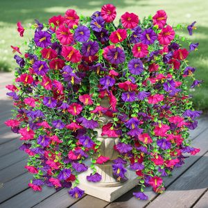 Bouquet de fleurs artificielles en soie, type trompette, pour panier suspendu extérieur, décoration murale pour la maison, les mariages et les patios - Product Image 1