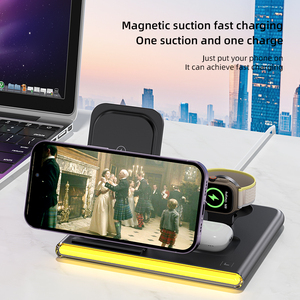 Estación de Carga <span class=keywords><strong>Triple</strong></span> de 15W, 3 en 1, Base Inalámbrica Multifuncional con Luz Ambiental RGB para Oficina, Hogar, Dormitorio y Escritorio - Product Image 4