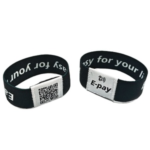 NFC 13,56 MHz <span class=keywords><strong>QRCode</strong></span> Impreso NTAG213 Pulsera MIFARE Ultraligero Estiramiento Tejido RFID Pulsera - Product Image 1