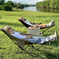 Chaise de camping moderne inclinable réglable, chaise longue pliante portable avec repose-pieds, porte-gobelet et appui-tête, mobilier d'extérieur