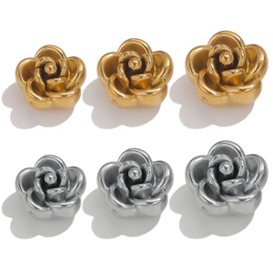 3D Rose Flower Beads | 18K PVD Gold Plated Stainless Steel Charm <b>Spacer</b> for DIY Bracelet Necklace Jewelry Making - Product Image 3