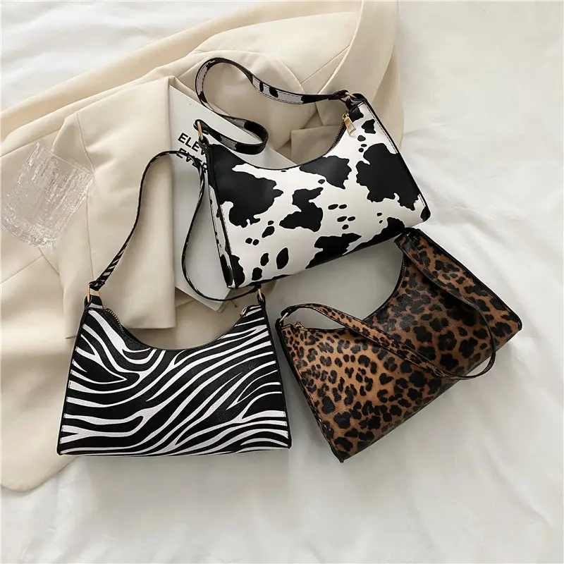 Lady Underarm Shoulder Bag Fashion Women Ladies Leopard Print Leather Pu Black Girls Lady Handbag Accept OEM ODM Single Zebra