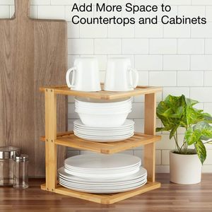 Creative wooden storage rack for home living room, desktop bread and pastry corner shelf, solid wood multi-layer <b>dish</b> organizer - Product Image 3