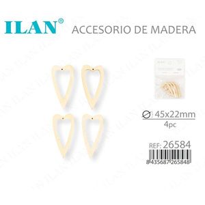 Accessorio in Legno a Forma di Cuore Ilan 45x22mm 4 Pezzi per Decorazioni Artigianali - Product Image 3
