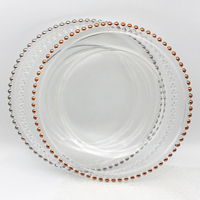 LANGXU Assiette ronde en verre à bulles en forme de perle, dorée et argentée, support personnalisable