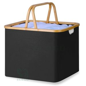 Panier à linge pliable en bambou, organiseur de vêtements portable avec design écologique pour le rangement moderne des chambres et salles de bain - Product Image 3