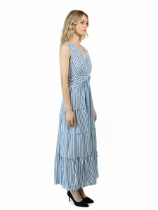 Vestido Longo Elegante sem Mangas com Decote V, Babados em Camadas e Listras para o Dia a Dia Casual - Product Image 2