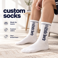 Chaussettes de sport personnalisées couleur équipe, tricotées en blanc avec slogan sportif bleu, logo brodé, échantillonnage rapide, chaussettes de sport sur mesure