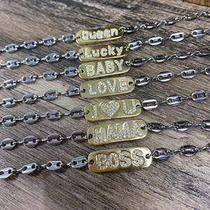 Bracciali <span class=keywords><strong>in</strong></span> ottone <span class=keywords><strong>con</strong></span> ciondolo nuovo MAMA/BOSS/BABY Name <span class=keywords><strong>con</strong></span> braccialetti a catena <span class=keywords><strong>in</strong></span> <span class=keywords><strong>argento</strong></span> a forma di naso di maiale - Product Image 2
