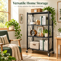 Étagère pliable peu encombrante avec roulettes verrouillables et panneaux perforés, support de rangement mobile en métal