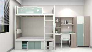 Mobilier africain pour <span class=keywords><strong>étudiant</strong></span>s Lit mezzanine moderne en bois Lit triple superposé Lit double pour filles avec placard de rangement Utilisation en <span class=keywords><strong>appartement</strong></span> scolaire - Product Image 4