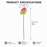 Fleurs artificielles en Anthurium imprimées en 3D, toucher réel, 60 cm, forme de cœur, tige unique, pour intérieur/extérieur, mariage, maison, remise de diplôme - Vente en gros