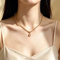 Collier pendentif goutte d'eau en acier inoxydable avec zircon cubique pour femme, longue chaîne perlée, collier pull, bijoux de mode superposés 2026