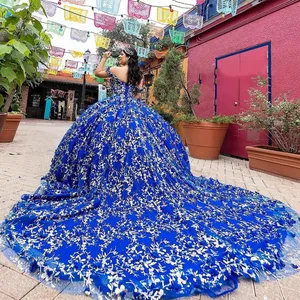 Mumuleo Blue Ball Gown Beaded Sequined Quinceanera Dresses Sweet 16 Dress Vestidos De 15 Anos 2024 Applique Lace Party For Girls