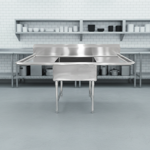 Fregadero Doble de Acero Inoxidable 304, Redondo, Estilo Americano, Independiente, para Hoteles y Restaurantes Comerciales, con 2 Compartimentos - Product Image 1