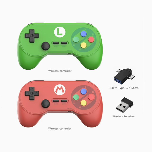 Classic Retro Wireless Dual Controller for PC/Android/Linux One-to-Two Adapter for 2-Player Games 2.4G Wireless Gamepad