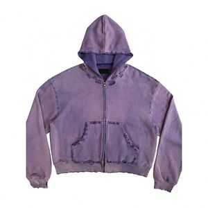 Custom Vintage Washed Acid Wash Hoodie Printed French Terry <b>Zip</b>-<b>Up</b> for Men and Women Casual Winter Style with Hooded Collar - Product Image 1