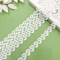 Échantillon Gratuit : Dentelle Guipure Géométrique Brodé en Soie Lactée, Bordure Blanche et Noire pour Robe de Mariée