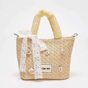 Bolso de Hombro de Lujo de Diseñador, Estilo de Primera Categoría, de Paja Tejida, para Verano, Playa, con Cinta de Concha y Lazo, para <span class=keywords><strong>Mujer</strong></span>, Vacaciones y Resort - Product Image 1