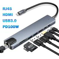 Station d'accueil USB Type-C Hub 4K 30Hz Adaptateur Ethernet RJ45 100Mbps Extenseur VGA Casque PD 100W 10 ports En stock