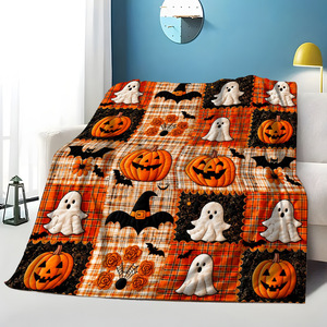Manta de Felpa de Halloween con Diseño de Fantasma, Calabaza y Murciélago, Rectangular, Antipelusas, Decoración para el Hogar, Estilo Otoñal - Product Image 2