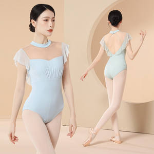 Justaucorps de ballet pour femme adulte, dos nu, <span class=keywords><strong>col</strong></span> montant, manches plissées en maille, combinaison pour l'entraînement, maillot de bain bikini - Product Image 2