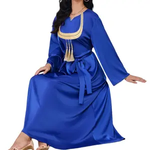 Traditional Muslim Clothing Accessories Robe With Wool Collar Belt Stitching Tassel Ethnic Dress For Arabs Muslims