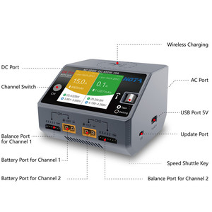 Cargador HOTA D6 Pro de Doble Entrada AC100-240V/DC6.5-30V 200W DC650W 15A para Baterías LiPo/LiFe/LiHv, USB Inalámbrico 5V/2.1A para Baterías NiZn/NiCd/NiMH - Product Image 5