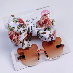 Boutique Hot Selling <strong>Baby</strong> Girl Bear Sunglassesses Fruit Printed <strong>Headband</strong> Set Summer Anut-Uv Big Bow Hair Accessories - Product Image 4
