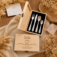 Boîte à couverts en bois personnalisée pour enfants, boîte de rangement pour vaisselle d'enfants gravée sur mesure, boîte cadeau