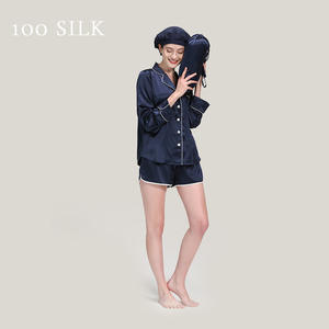 Ensemble de pyjamas en Satin de soie 100% pour femmes motif solide décontracté deux pièces Robe de nuit pour l'été pour dormir ou se prélasser - Product Image 2