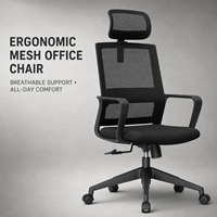 Chaise de bureau ergonomique en maille haute avec appui-tête, accoudoirs fixes en PP, base à vérin à gaz 3 positions, pivotante