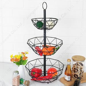 Three Tier Geometric Fruit Basket Black <b>Standing</b> Type For Kitchen Counter Storage - Product Image 2