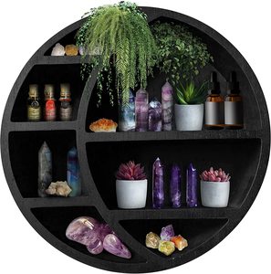 Wooden Floating <strong>Moon</strong> <strong>Shelf</strong> Wall Decor Mount Storage for Crystals and Essential Oils - Product Image 1