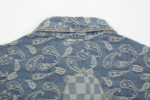 Chaqueta Vaquera con Parches de Flores de Anacardo Rotos, Estilo Urbano Americano de Marca de Moda - Product Image 4