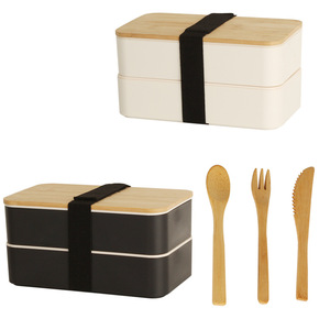 Bento Lunch Box With Divider and Cutlery Lunch Containers for Kids Bamboo Fiber Double Layer Lunch Box with Bamboo Lid