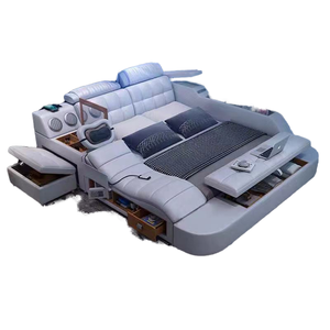 Новая роскошная кожаная умная кровать многофункциональная кровать размера «King-Size», массажная музыкальная мебель для спальни на заказ - Product Image 4