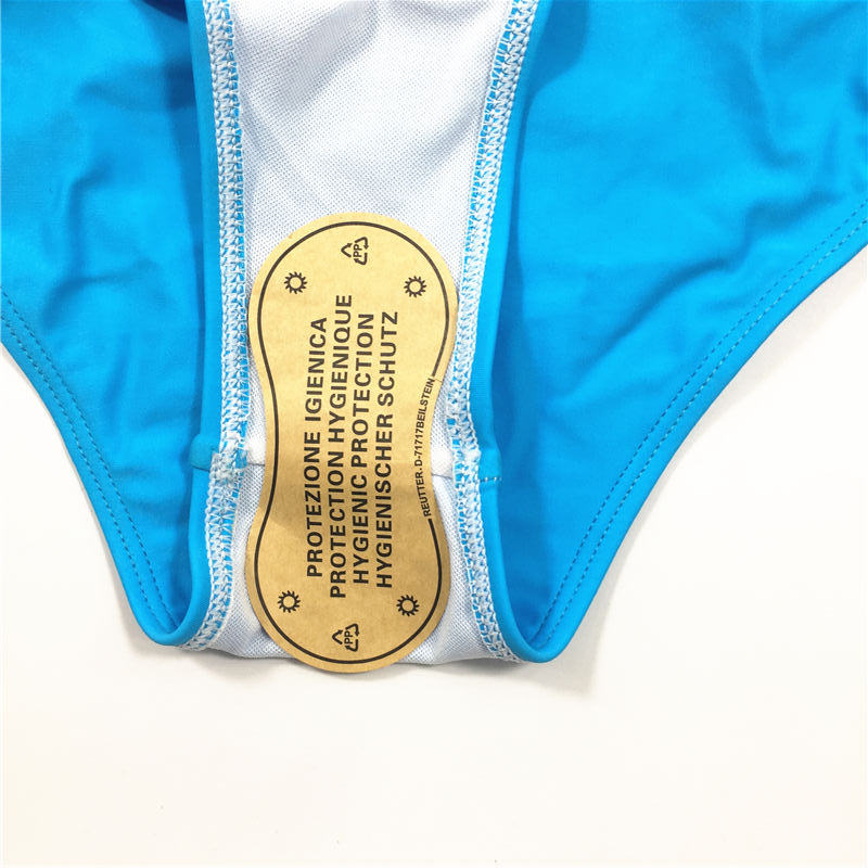 Solid color sky blue swimwear backless swimsuit multi-binding belt sexy one-piece swimwear